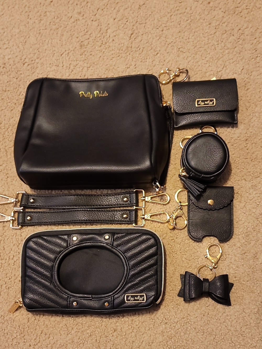 Itzy Ritzy/Pretty Pockets Black W/Gold Hardware Accessories Bundle